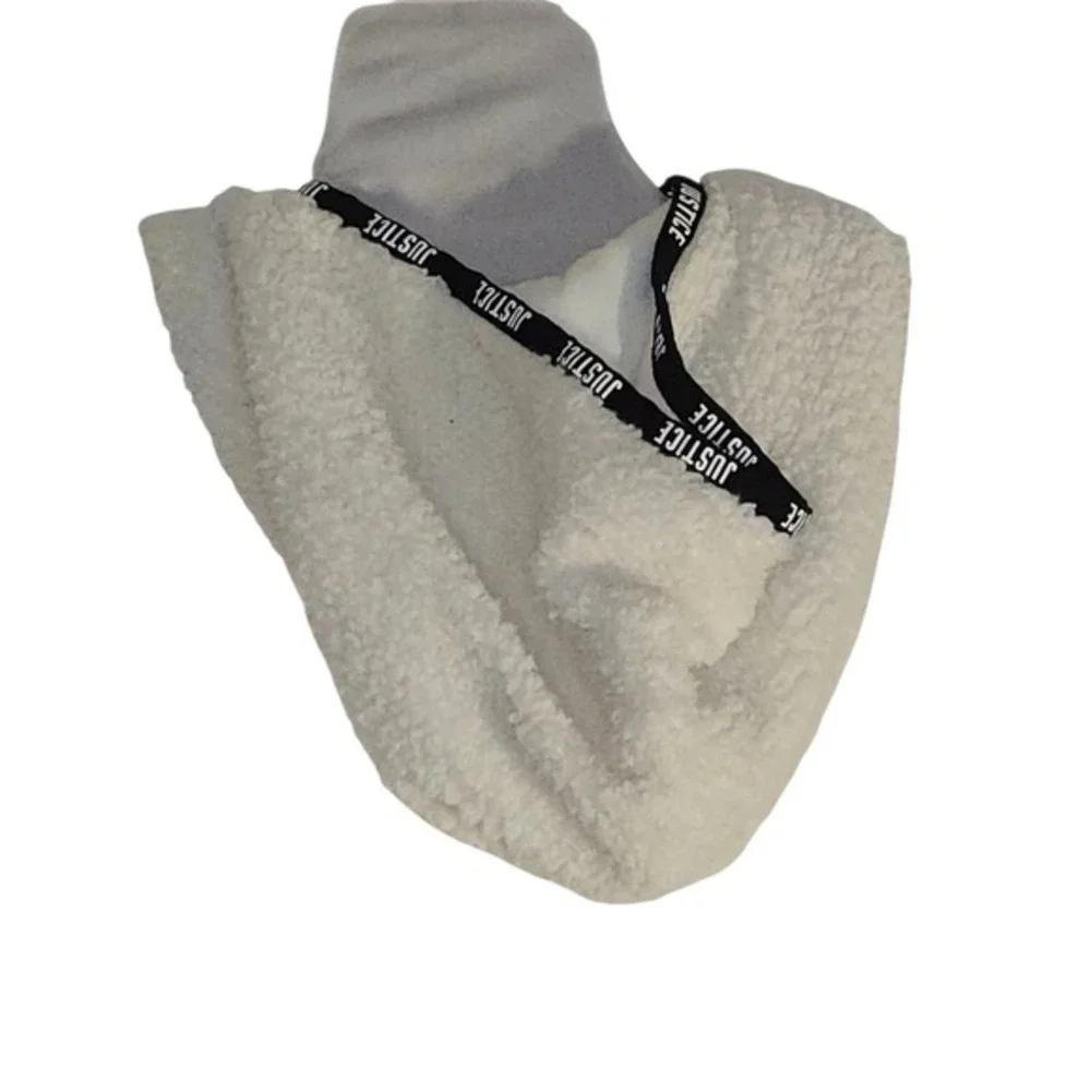 Justice Girls White Sherpa Hoodie w/Black Justice Trim sz 14/16 Kangaroo Pocket